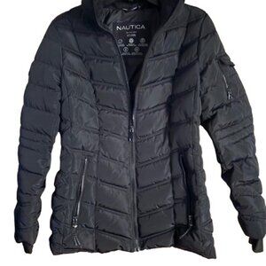 Nautica Women's Stretch Puffer Detachable Hood Pockets Jacket Small